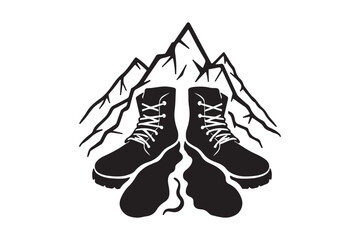 Trekking Boots Mountain Silhouette Vector