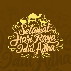 Words selamat hari raya idul adha in a decorative font.	
