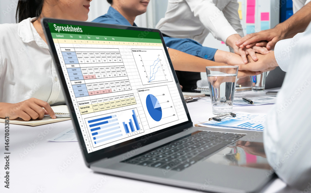 Poster spreadsheet document information financial startup concept. data and graphs in spreadsheet documents