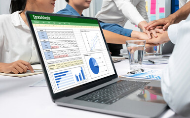Spreadsheet document information financial startup concept. data and graphs in spreadsheet...