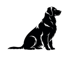 Black Silhouette of a Golden Retriever Dog Sitting and Looking to the Side