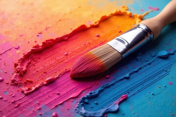 Obraz premium A paint-laden brush, thick strokes, color saturation, paints, colors
