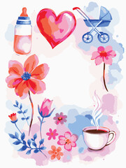 Mother's Day Special Vector Artwork - Milk Feeder, Stroller for toddler