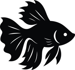 Elegant Black and White Betta Fish Silhouette, Classic Fish Vector Design