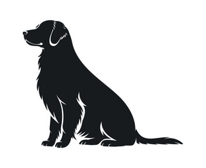 Black Silhouette of a Golden Retriever Dog Sitting and Looking to the Side