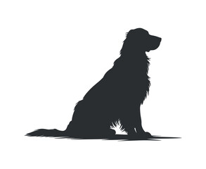 Silhouette of a Longhaired Dog Sitting Side Profile Elegant Canine Vector Illustration