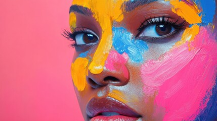 abstract oil paint pink blue yellow