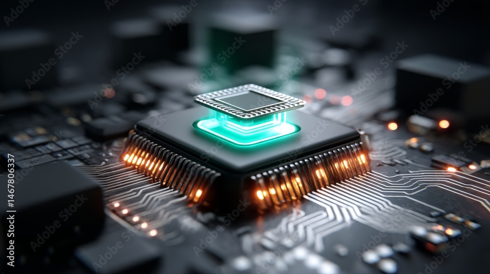 Poster advanced microchip technology sketch - close-up of a microprocessor, symbolizing innovation, technol