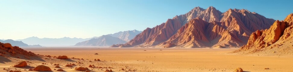 Naklejka premium Jagged Zagros peaks rise above arid, sun-baked desert floor , Iranian Plateau, rocky terrain, scenic