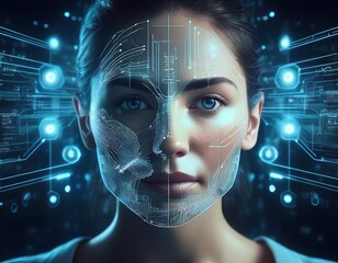 Künstliche Intelligenz analysiert Gesicht am Monitor
