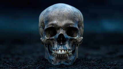 Obraz premium A skull is shown in a dark background