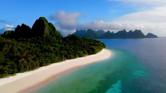 A mesmerizing aerial shot of Praslin Island, with its stunning beaches, turquoise waters, and dense tropical forest.
