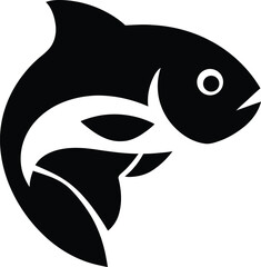 Simple Black Silhouette of a Fish in a Bold Style, Strong Fish Vector Image