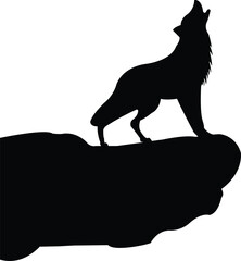 Wolf on Mountain Vector Art in Solid Black Silhouette Style