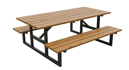 Isolated Rustic Wooden Picnic Table with Benches