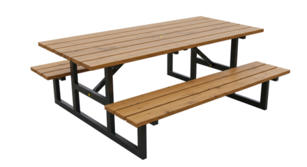 Isolated Rustic Wooden Picnic Table with Benches