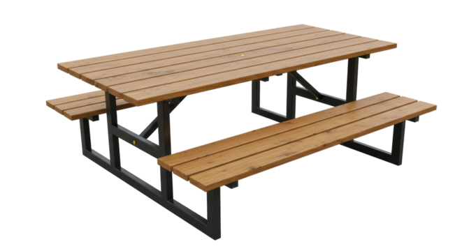 Isolated Rustic Wooden Picnic Table with Benches