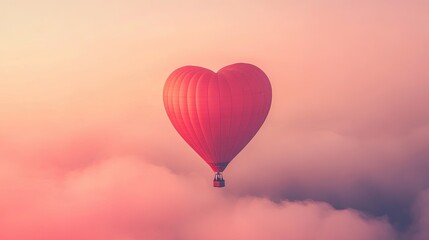 Obraz premium A red hot air balloon with a heart on it is flying in the sky