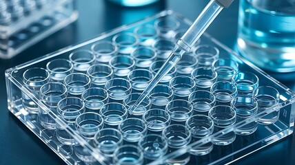 Scientific Research Pipette Dropping Liquid Into Multiwell Plate For Experimentation