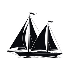 Black and White Silhouette of a Sailing Yacht on the Water