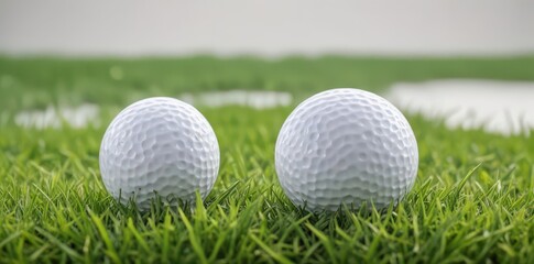 A pristine golf ball rests in vibrant green grass against a pure white backdrop , sport, golf ball, professional