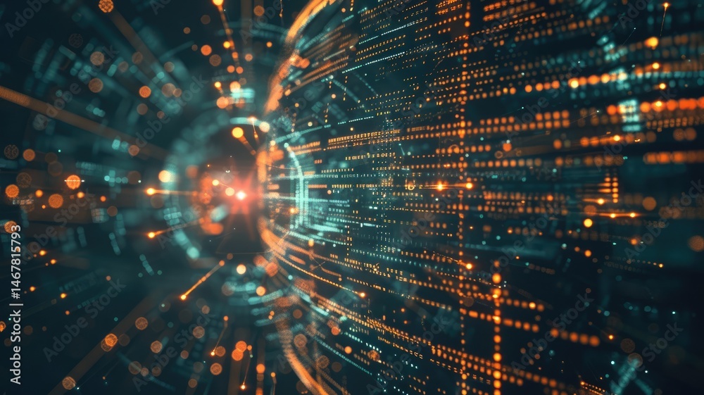 Poster explore a futuristic abstract design showcasing a vibrant data visualization. this dynamic compositi