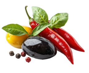 Cooking spicy vegetable ingredients kitchen food bright colors isolated on transparent background