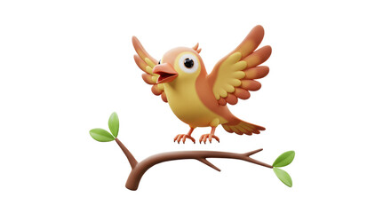Isolated Cheerful Cartoon Bird on a Branch