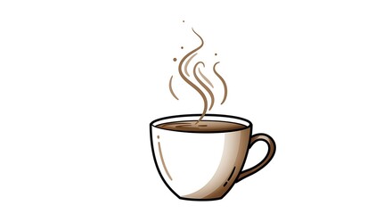 Obraz premium Minimalist coffee cup with steam swirls, clean black outline and brown gradients&quot 