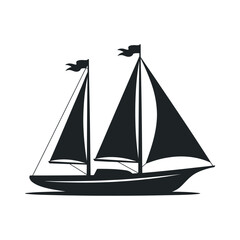 Classic Black Silhouette of a Sailing Yacht with Flags