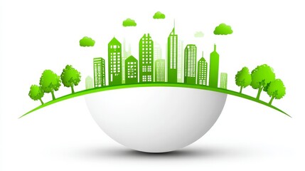 Green City Sustainable Illustration - Eco-friendly cityscape, energy efficiency, sustainable living, environmental harmony, clean energy future