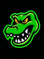 Obraz premium Green Crocodile Mascot Head - Aggressive green crocodile mascot head illustration, perfect for sports teams, logos, or branding. Sharp teeth, intense eyes