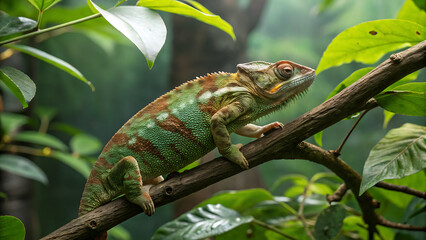 green lizard on a branch