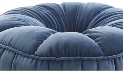 Fototapeta premium Blue velvet tufted ottoman, home decor, close-up