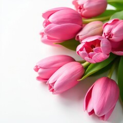 Obraz premium A cluster of pink tulips on pure white, soft focus , image, texture, pretty in pink