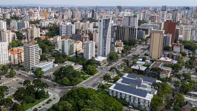 Aerial cityscape with modern buildings