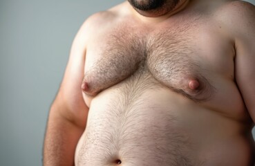 Naklejka premium Close-up shot of hairy adult male torso skin details. Body hair on chest abdomen. Skin texture. Concepts body positivity self-acceptance health care overweight weight loss.