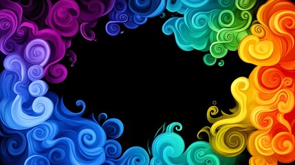 Abstract rainbow swirls on black background