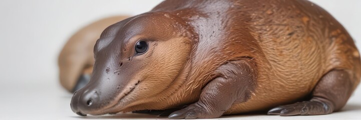 Close-up of a platypus on a pure white background, macro, isolated animal