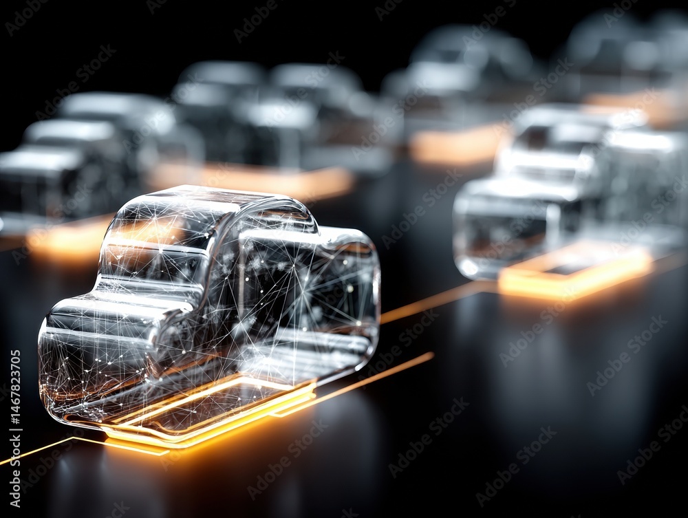 Aufkleber futuristic cloud computing concept with transparent cloud icons and digital connections