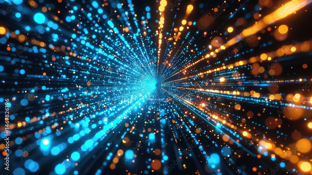 Poster abstract picture of digital particle with digital technology style design connecting become dynamic 