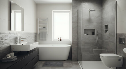 Modern minimalistic bathroom design with elegant fixtures and decor