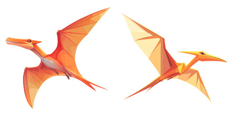 Stylized cartoon pterodactyl illustrations isolated on transparent PNG image perfect for fantasy-themed designs or dinosaur decor