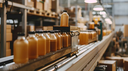 Realistic Photo of a Sustainable Packaging Line: Capture a production line of sustainable packaging, highlighting advancements in eco-friendly packaging solutions