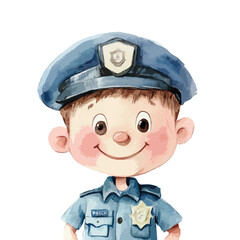 watercolor illustration of boy Police clipart isolated