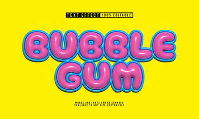 Editable bubble gum 3D text effect in balloon style, fun and vibrant