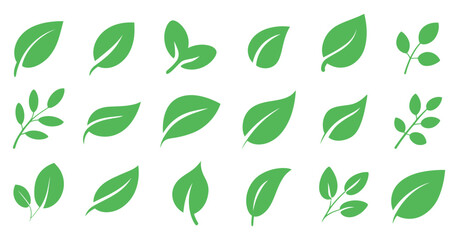 Collection of Green Leaf Icons Simple Nature Plant Symbols