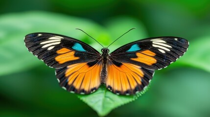 Colorful butterfly gently resting on a flower, bringing vibrant color to the garden.