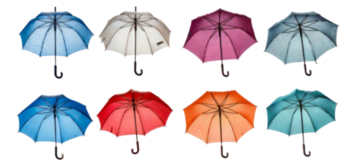 Colorful Umbrellas Collection on White Background for Weather Themes, Isolated on Transparent, white background