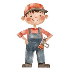 watercolor illustration of boy Power Plant Technician